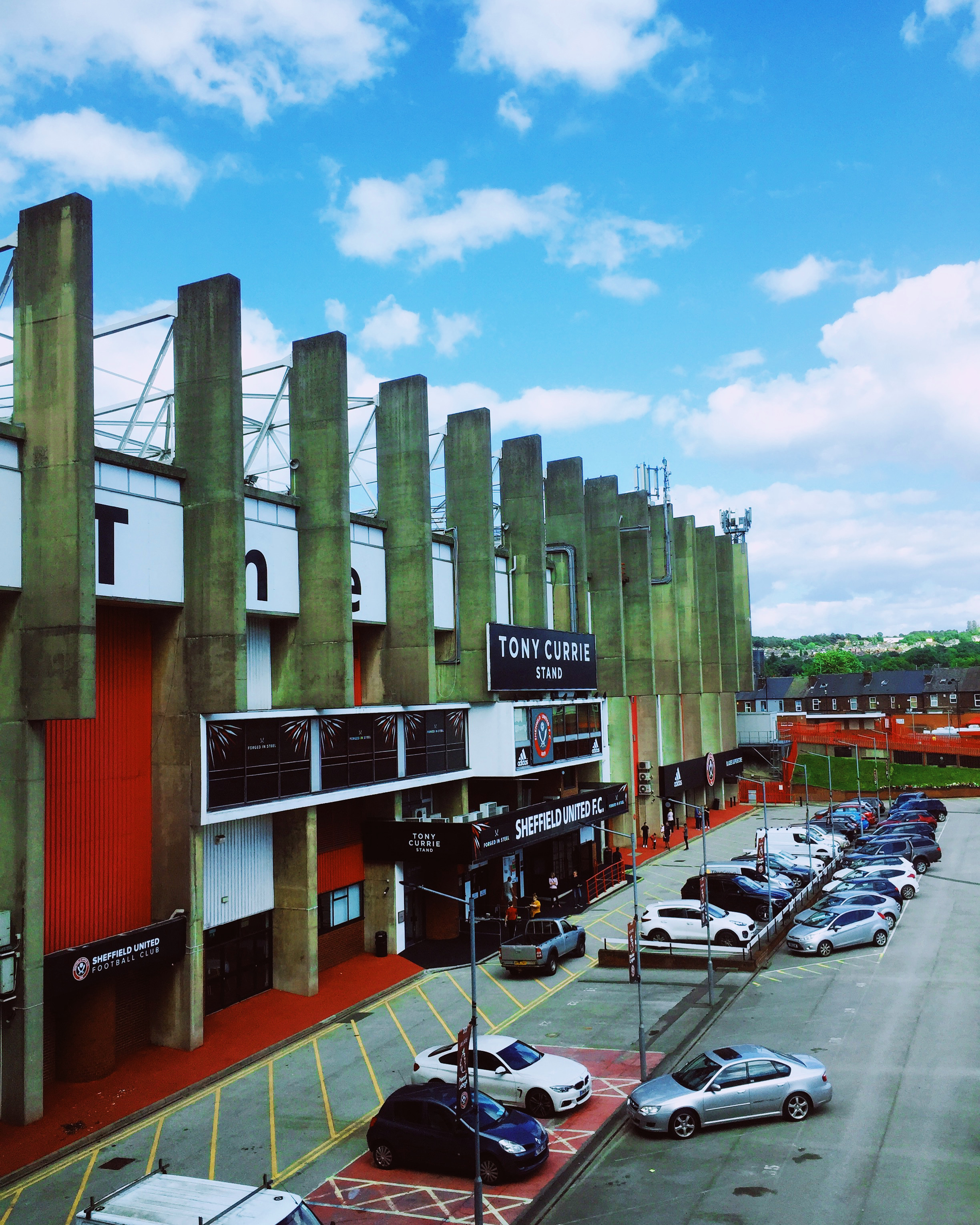 The Tony Currie Stand at Sheffield United beneath a cloudy sky